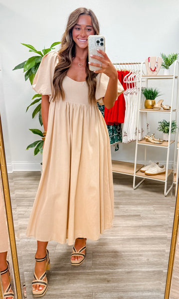 Balloon Sleeve Square Neck Maxi Dress