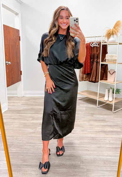 Wide Round Neck Asymmetrical Midi Dress