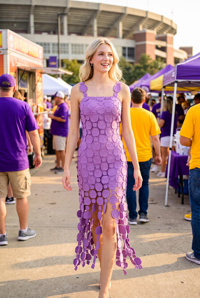 Lace Appliqué Fringe Hem Midi Dress