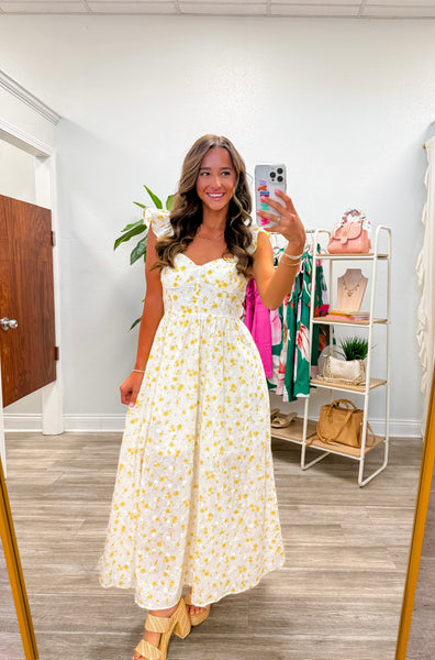 Floral Eyelet Pattern Corset Midi Dress