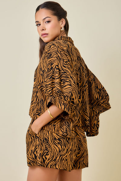 Tiger Print Boxy Cropped Shirt & Shorts Set