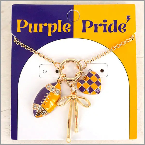 Gameday Charm Necklace w/ Football, Bow, & Heart 16"-18" Necklace