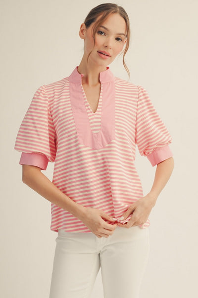 Solid Contrast Detail Stripe Top