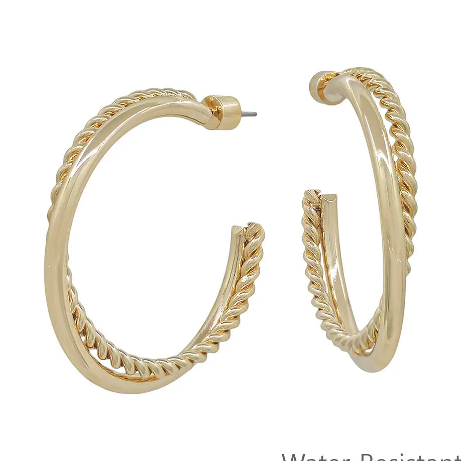 Water Resistant 2" Braided Gold Hoop Twist Earring