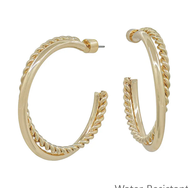 Water Resistant 2" Braided Gold Hoop Twist Earring