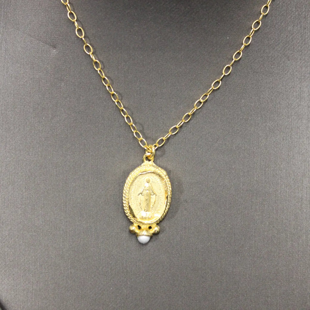 Mary Pendant w/ Pearl Necklace