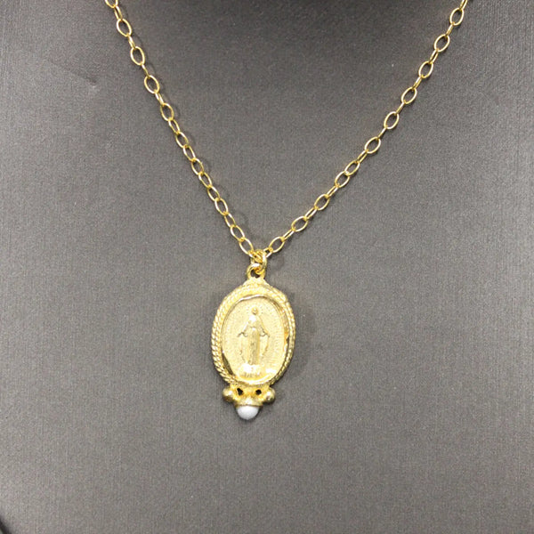Mary Pendant w/ Pearl Necklace
