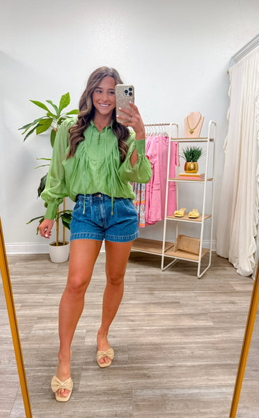Top Stitch Detail Long Sleeve Blouse