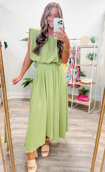 Box Pleated Midi Skirt