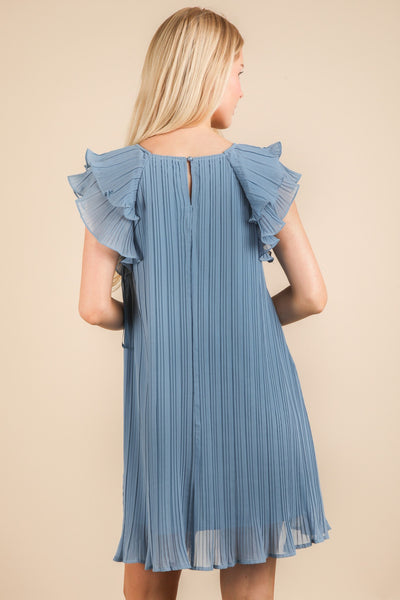 Ruffle Sleeve Pleated Mini Dress