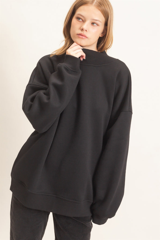 Enzyme Washed Mock Neck Sweatshirt