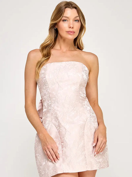 Satin Jacquard Back Ribbon Mini Dress