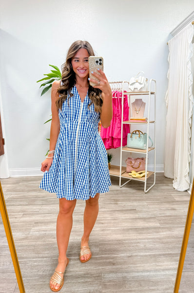 Gingham Sleeveless Front Zip Dress
