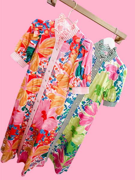 Floral Print Puff Sleeve Midi Dress