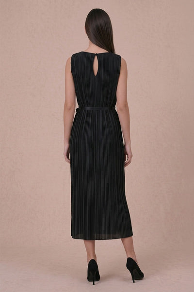Gold Hardware Trim Plisse Midi Dress