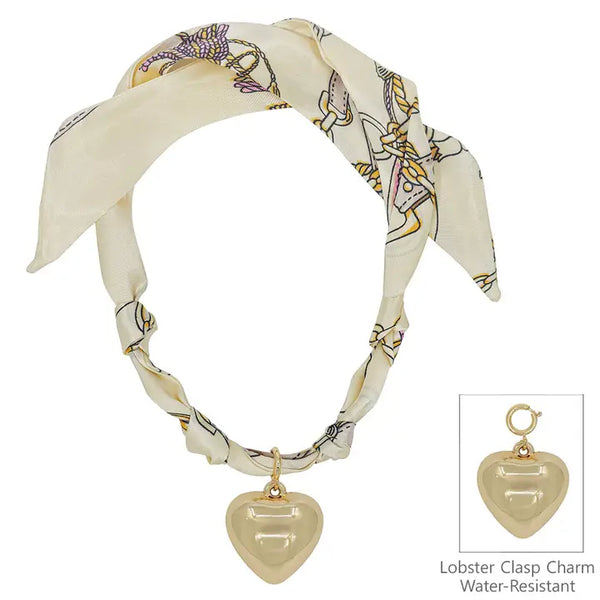 Knotted Scarf Necklace with Hammered 1" Puffy Heart Charm