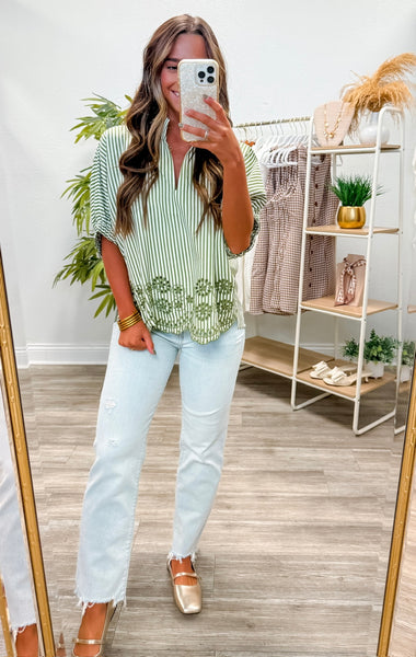 Striped Short Dolman Sleeve Top