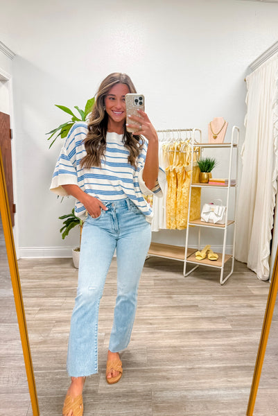 Drop Half Sleeve Striped Sweater Top