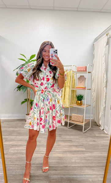 Floral Mock Neck Fit & Flare Mini Dress