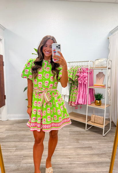 Floral Belted Button Down Mini Dress