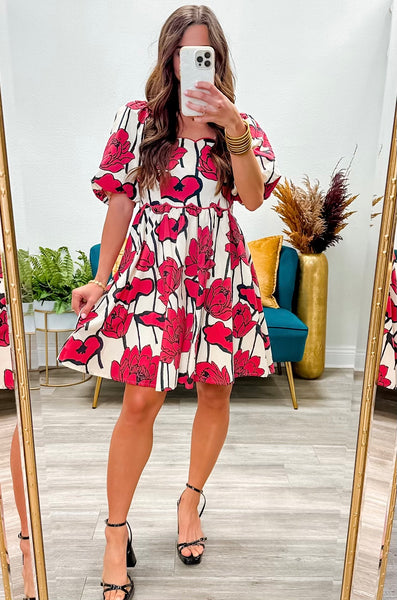 Floral Square Neck Short Sleeve Dress