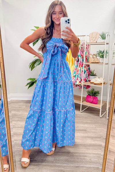 Front Bow w/ Ric Rac Trim Maxi Dress