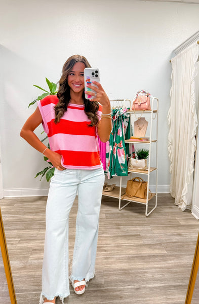 Striped Cap Sleeve Knit Top