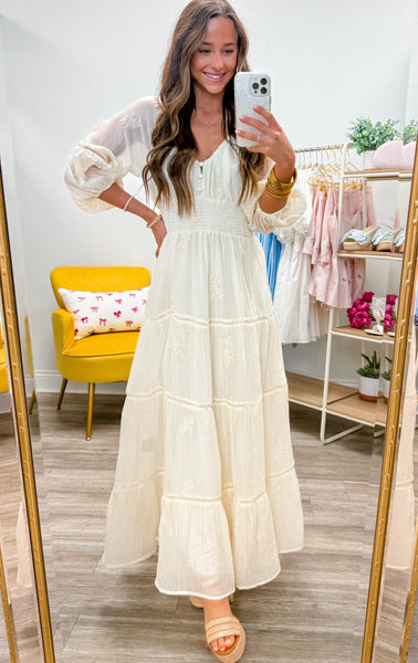 Embroidered Floral Midi Dress