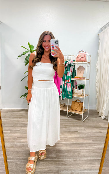 Smocked Crop Top & Midi Skirt Set
