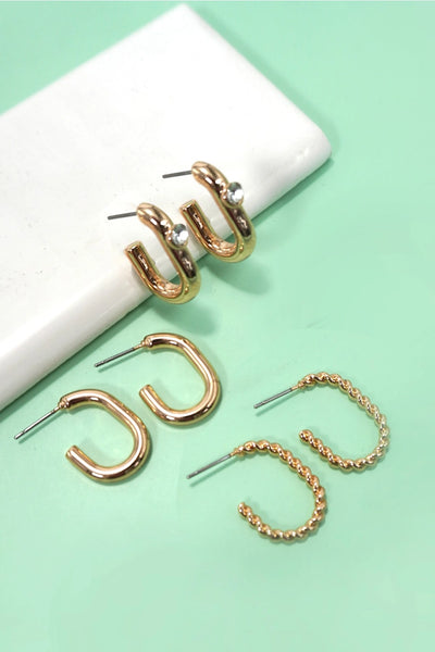 Huggie Hoop Titanium Post Earrings Trio Set