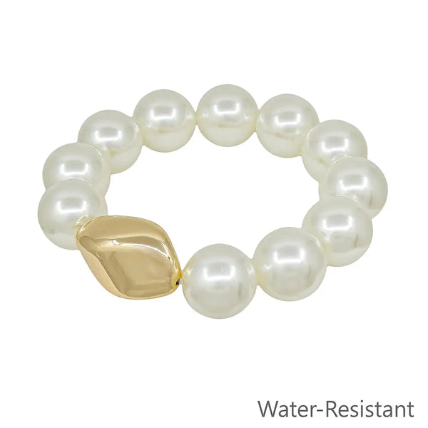Water Resistant Chunky 18mm Pearl Beaded w/ Gold Accent