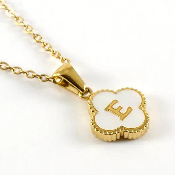 Clover Shell Initial Charm 18K Golden Steel Necklace