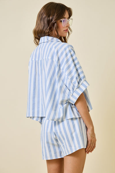 Striped Boxy Cropped Shirt & Shorts Set