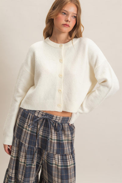 Crew Neck Cardigan Sweater