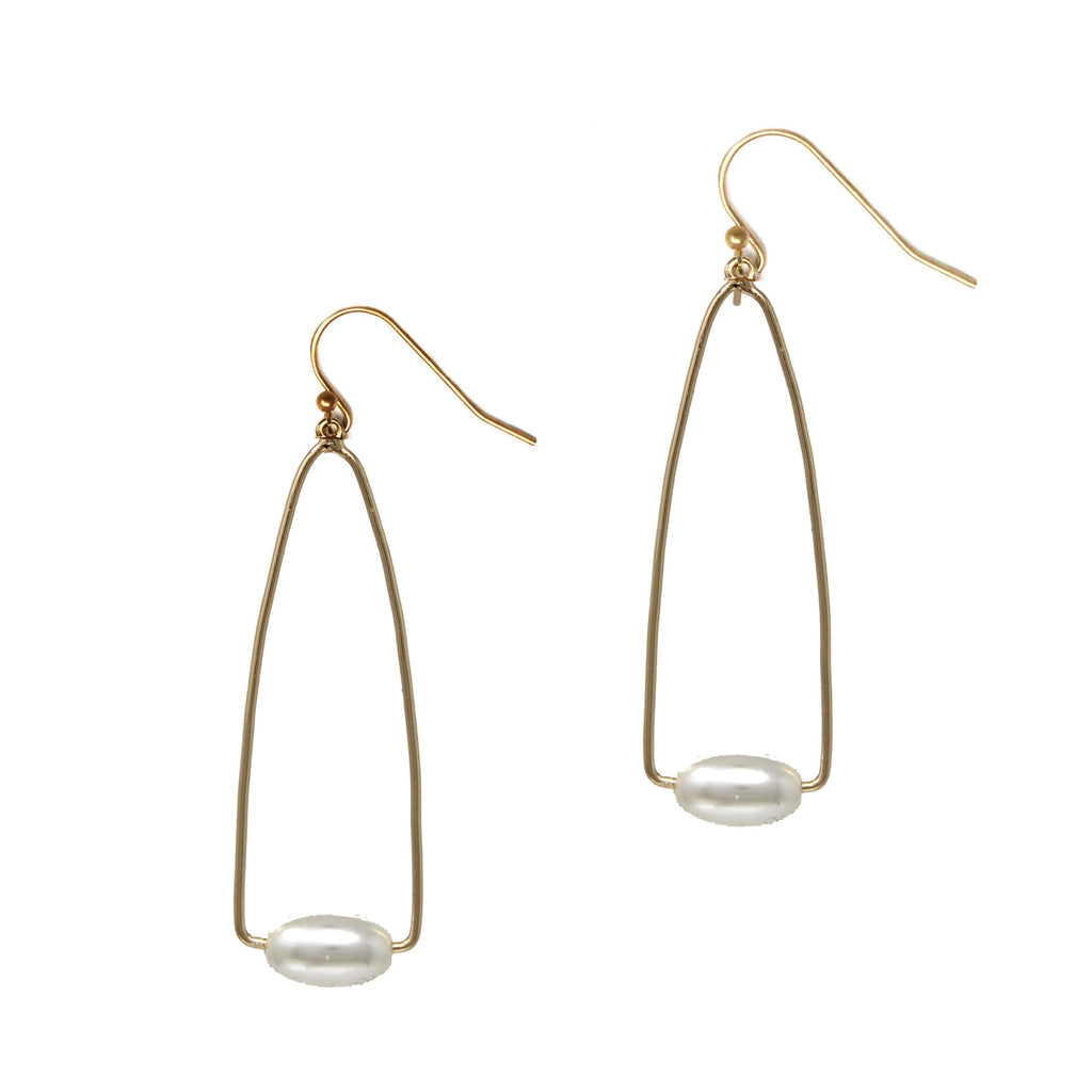 1.5" Thin Gold Wire Earrings with Pearl Accent