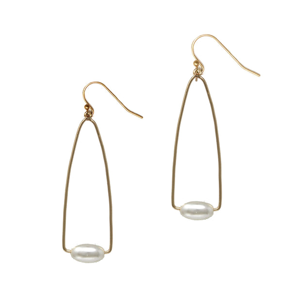 1.5" Thin Gold Wire Earrings with Pearl Accent