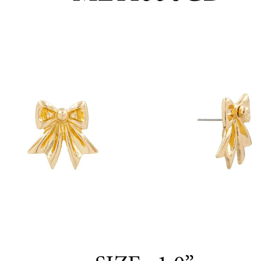 Gold Metal 1" Bow Stud Earring