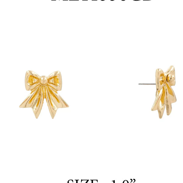 Gold Metal 1" Bow Stud Earring
