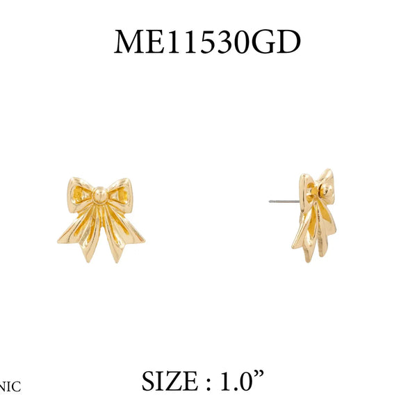 Gold Metal 1" Bow Stud Earrings
