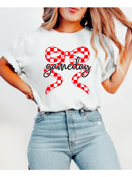 Gameday Checker Coquette Bow Tee