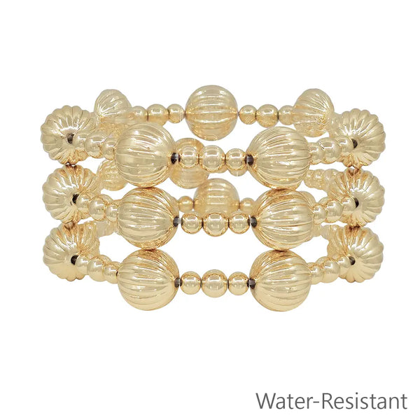 Set of 3 Gold Textured Beaded Bracelets