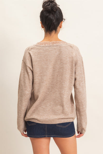 Lace Trim V-Neck Sweater