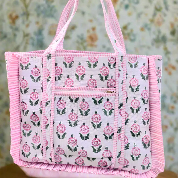 Avery Pink Floral Patterned Tote Bag