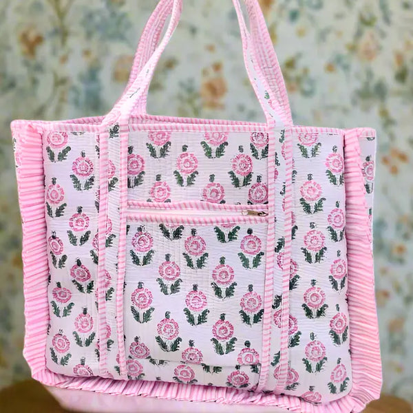 Avery Pink Floral Patterned Tote Bag