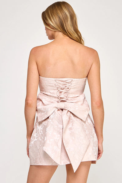Satin Jacquard Back Ribbon Mini Dress