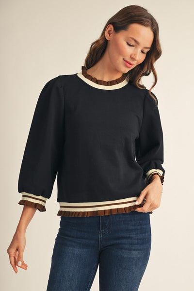 Ruffle Edge Detail 3/4 Sleeves Top