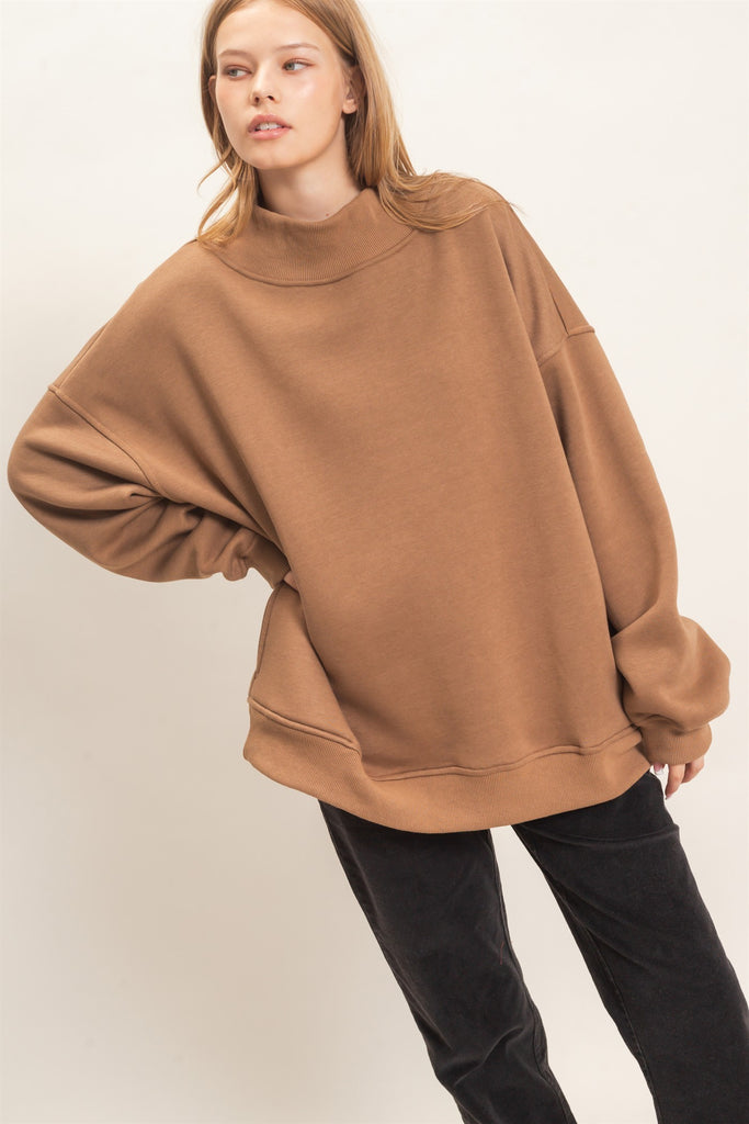 Enzyme Washed Mock Neck Sweatshirt