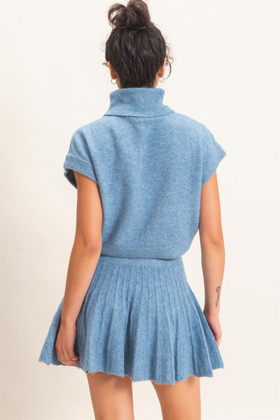 Turtleneck Crop Top & Pleated Skirt Set