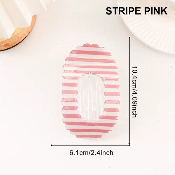 Scalloped Edge Floral Striped Hair Claw Clip