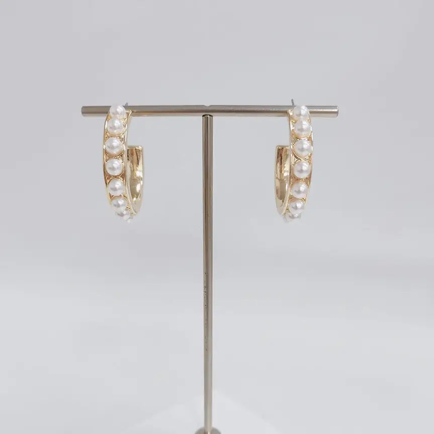 Gold Hoop Earrings with Pearls